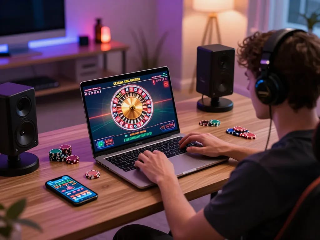 ee88 user engaging in live roulette gameplay on laptop with betting app visible