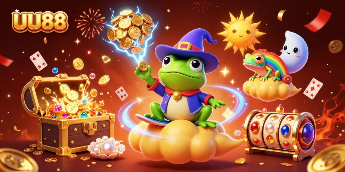 Experience a vibrant casino adventure with UU88 as whimsical characters create a treasure storm.