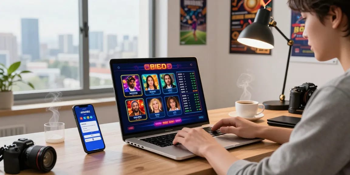 Engaging online gambling setup featuring nhà cái ok8386 platform on laptop with colorful games and betting options.