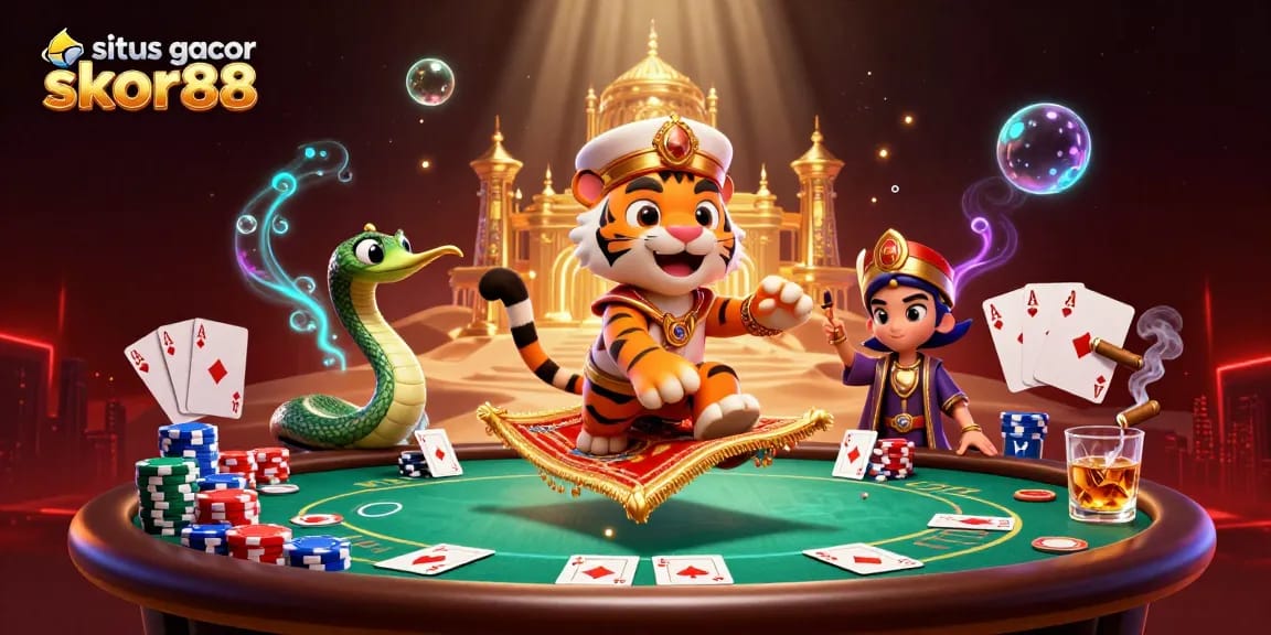 Engage in thrilling gameplay with situs gacor skor88, featuring a vibrant 3D casino scene full of excitement.