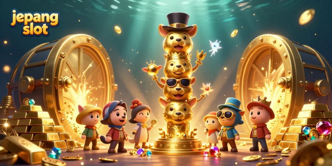 Spin the jepang slot game with vibrant treasures and animated characters in a captivating casino scene.