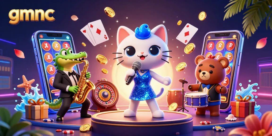 Experience the vibrant casino atmosphere with gmnc showcasing joyful 3D characters and exciting gaming elements.