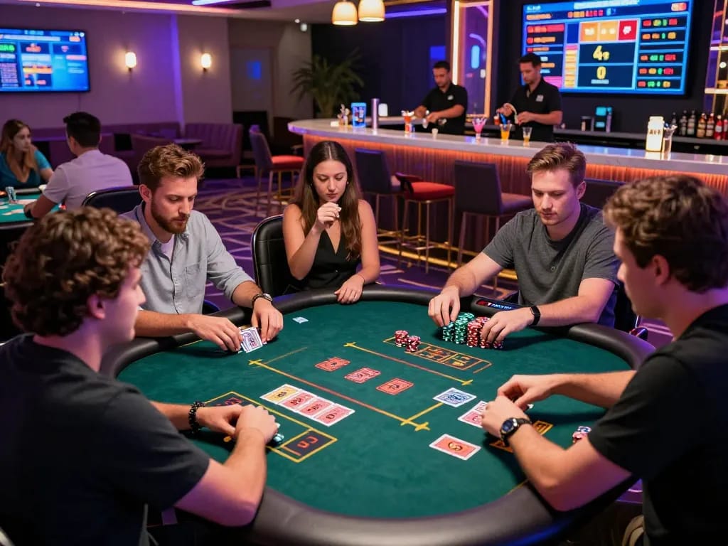 Exciting MM88 online casino gaming scene with players at a vibrant table.