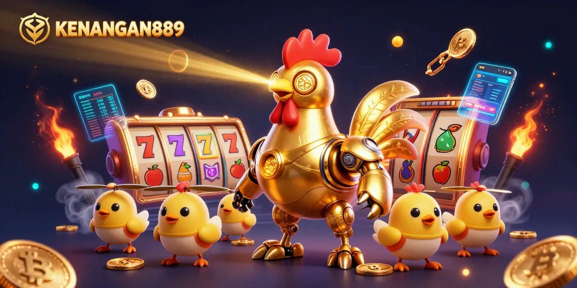 Experience the excitement of KENANGAN889 with vibrant jackpot elements and futuristic characters.