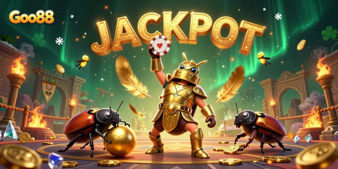 Play and win with Goo88 at the exciting virtual casino, highlighted by vibrant characters and rich elements.