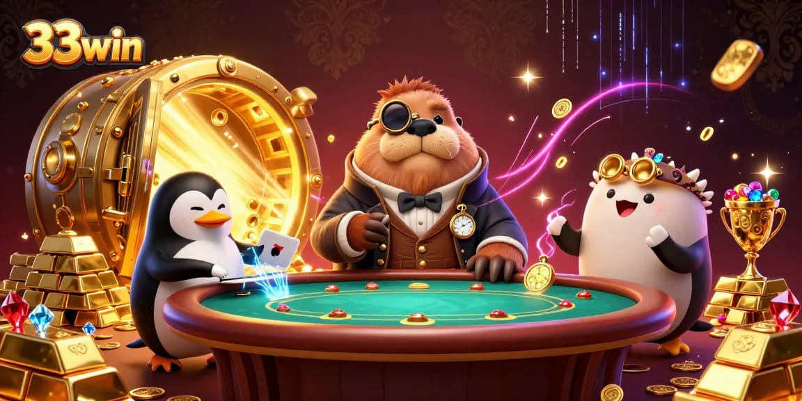 Experience thrilling poker action with the 33win walrus, penguin dealer, and pufferfish in 3D!