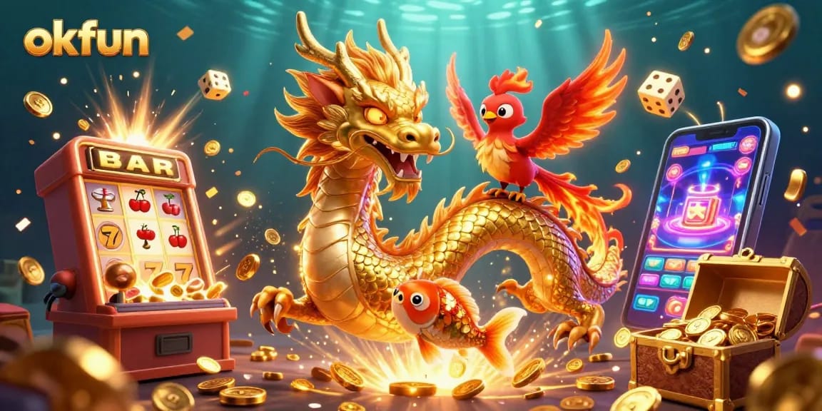 Experience thrilling gaming with okfun at a lavish casino, featuring dynamic characters and rich rewards.