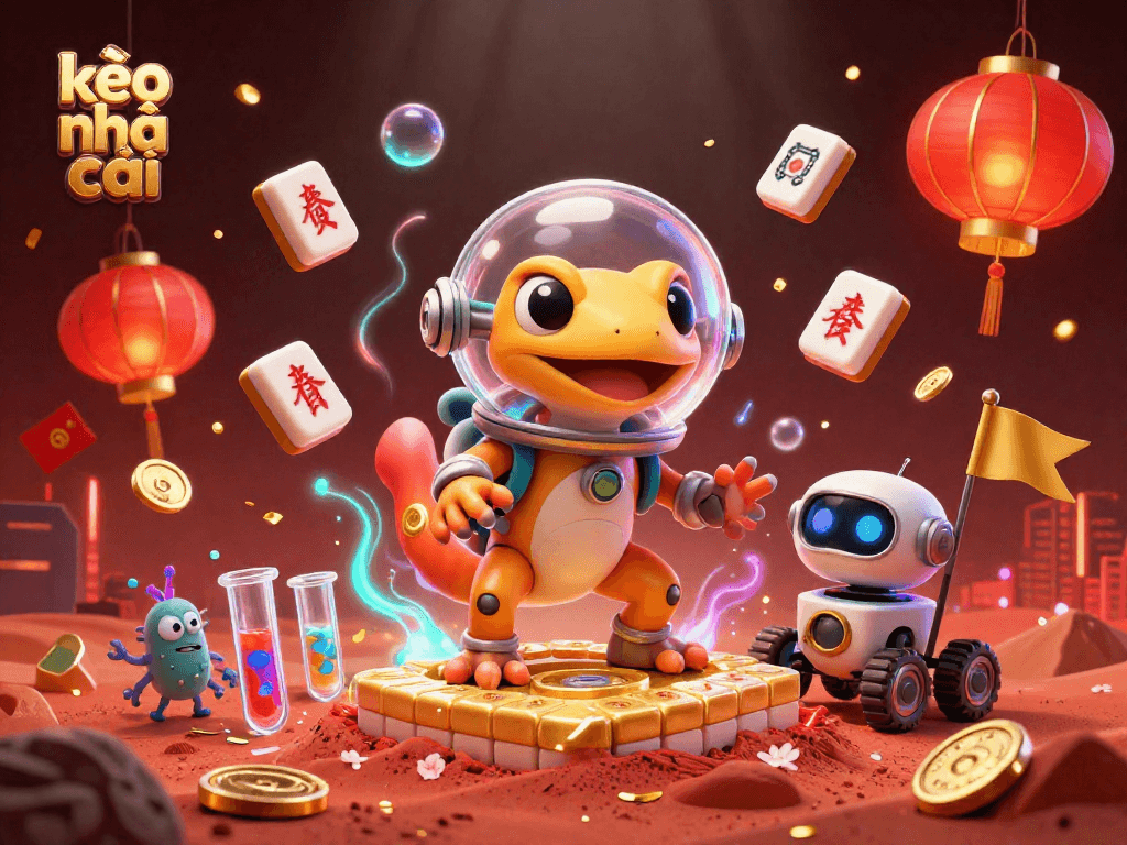 Experience winning strategies with kèo nhà cái in a vibrant alien casino scene featuring unique betting items.