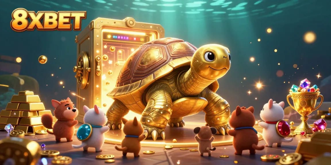 Experience 8XBET's excitement with a vibrant casino scene filled with treasures and fun!