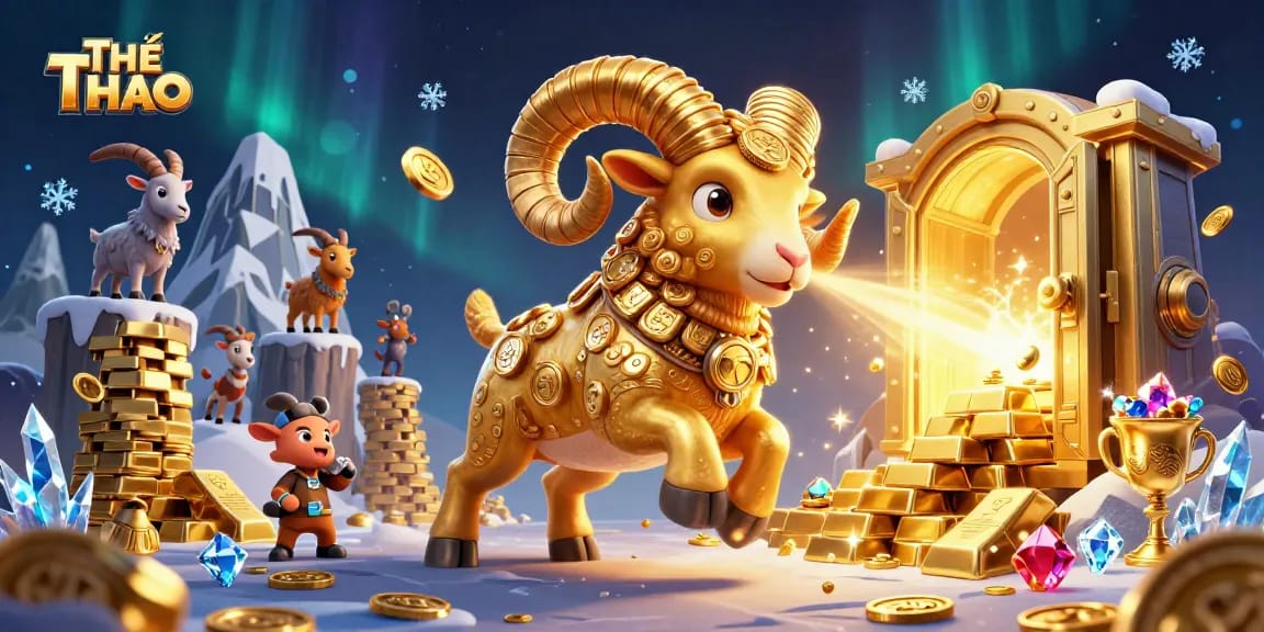 Engage in THỂ THAO betting with a dynamic scene of golden riches and festive casino elements.