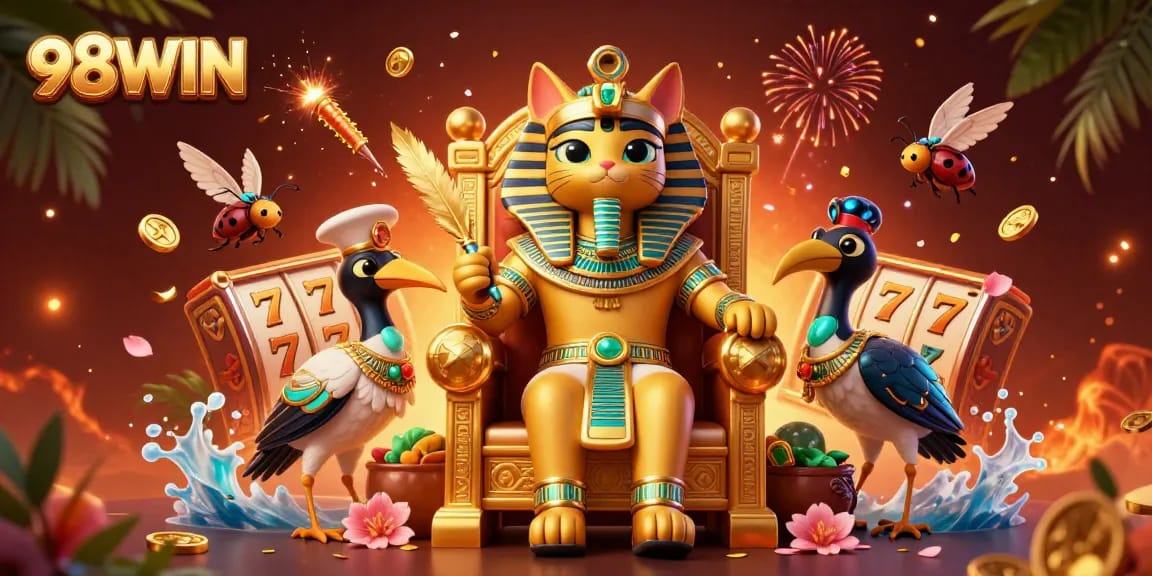 Win big with 98WIN featuring vibrant slot reels and a dynamic casino atmosphere.