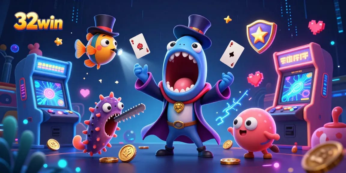 32win captivates players with magical card tricks in a vibrant underwater casino scene