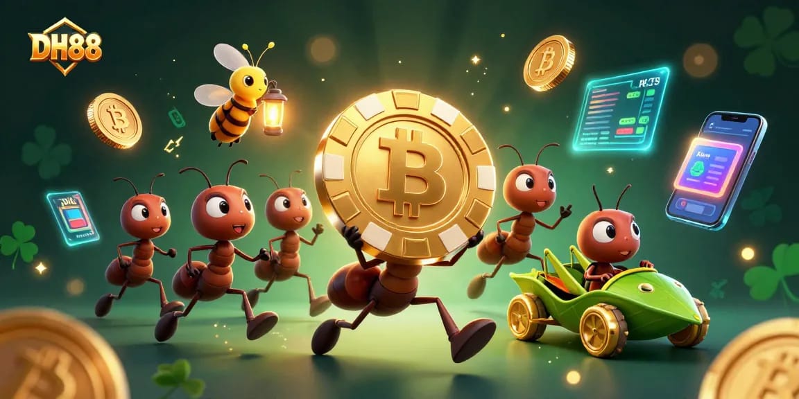 Experience thrilling gaming at DH88 with a heist team of ants and vibrant crypto elements!