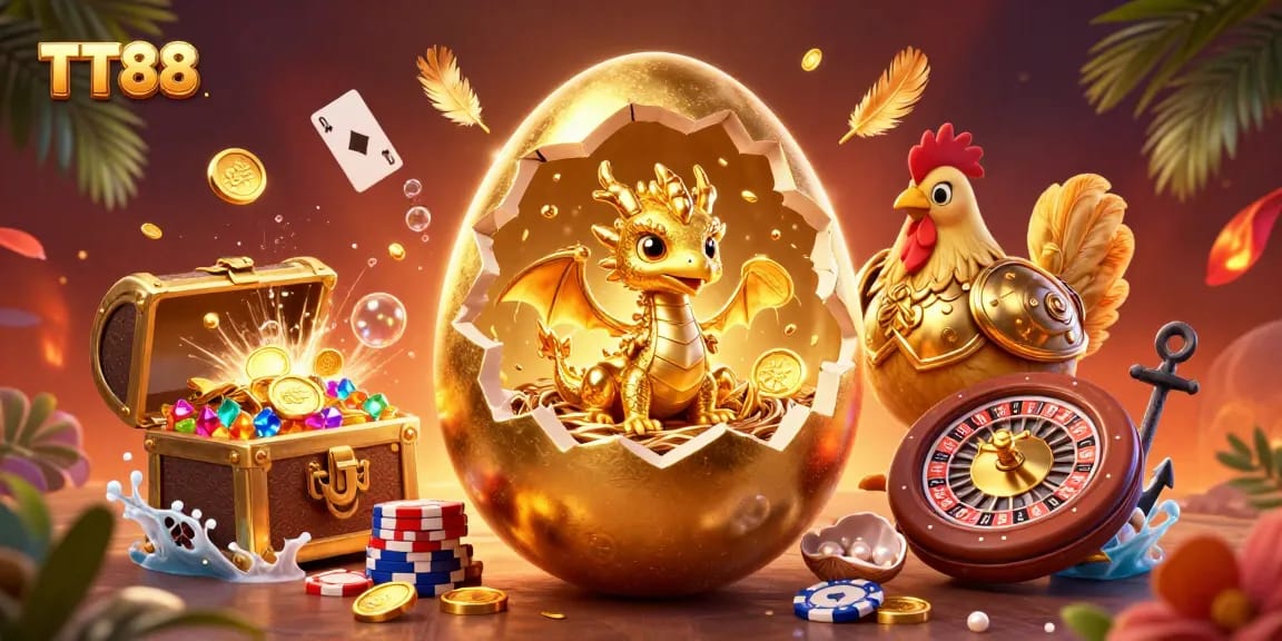 Win big at TT88 with a dynamic illustration of golden dragon and poker chips in a vibrant casino scene.