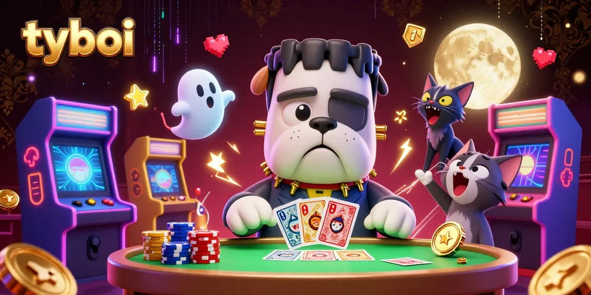 Experience thrilling fun with tyboi in this lively casino scene showcasing vibrant characters and games.