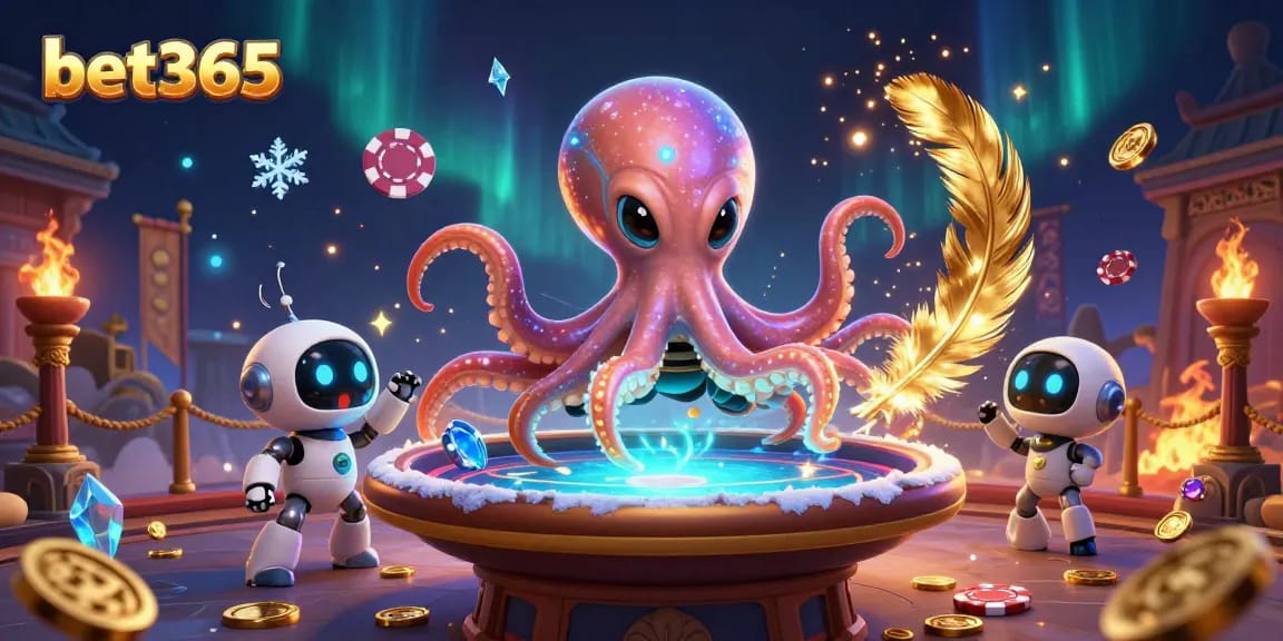Bet365 aliens play poker in a vibrant cosmic scene surrounded by dynamic casino elements.