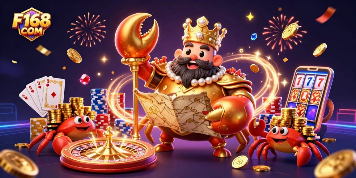Join the excitement with F168 COM, as players celebrate wins with golden treasures in an immersive sports betting scene.