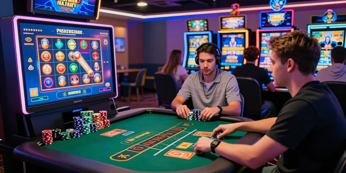 Engagierte Spieler in einer Paysafe Card Casino-Umgebung, die Live-Dealer-Spiele und lebendige Spielautomaten genießen.