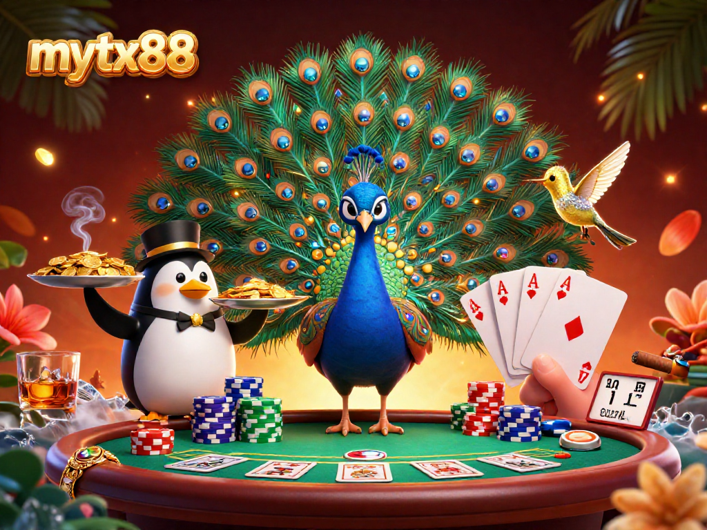 Experience luxury gaming at mytx88 with vibrant casino elements and unique characters.