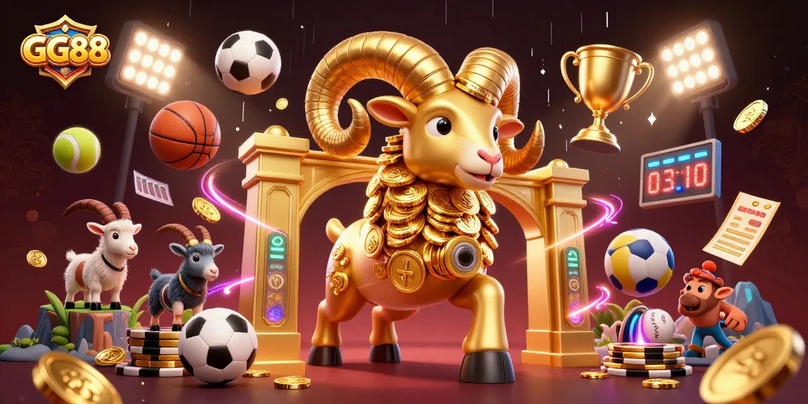 Experience thrilling gameplay at GG88 with the golden ram charging through a vibrant casino scene.