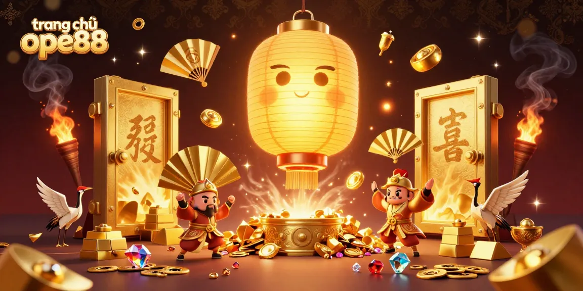 Experience excitement at trang chủ ope88 with vibrant games, treasure vaults, and golden characters in a rich 3D scene.