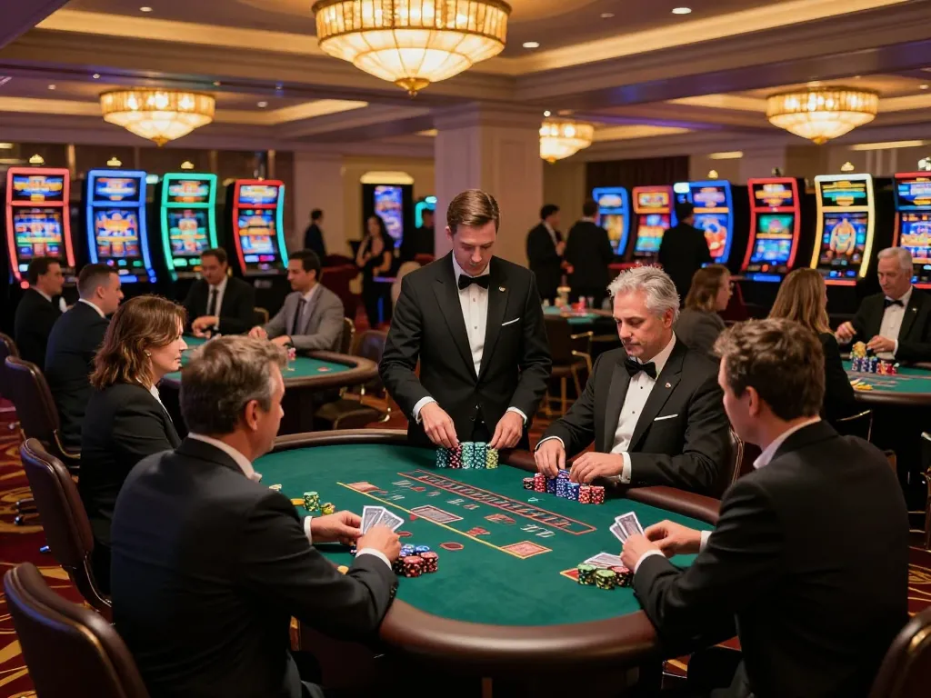 Players engage in strategic blackjack gameplay at Sunwingo casino, showcasing excitement and luxury in a vibrant setting