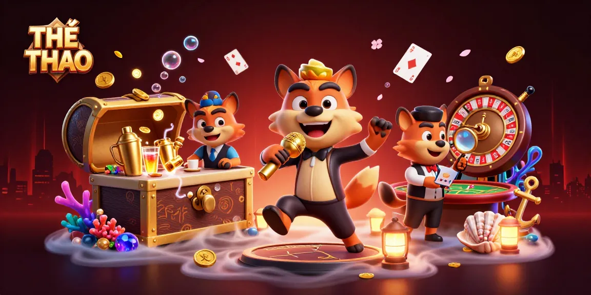 Engaging THỂ THAO casino scene featuring hyena characters in a vibrant comedy club atmosphere.