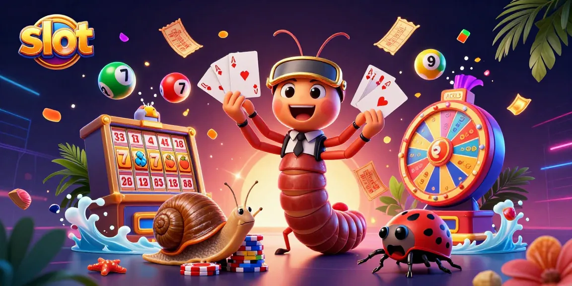 Spin the slot reels surrounded by colorful casino elements in a dynamic 3D illustration.