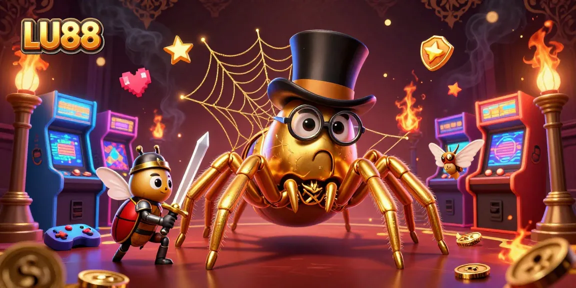LU88 brings excitement as the golden tarantula weaves its web in a vibrant casino scene.