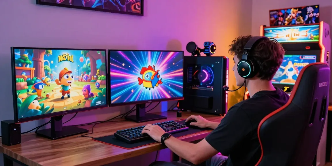Engaged player enjoying online gaming at KK55 in a colorful, dynamic room setting.