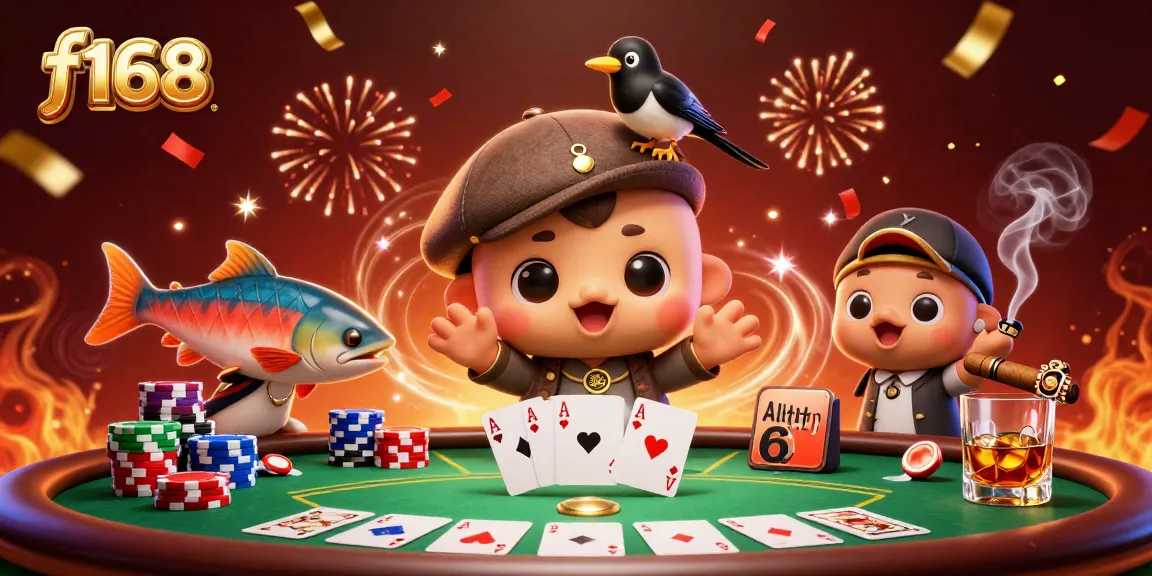 Engage in thrilling poker at f168 with colorful chips and playful characters in dynamic action.