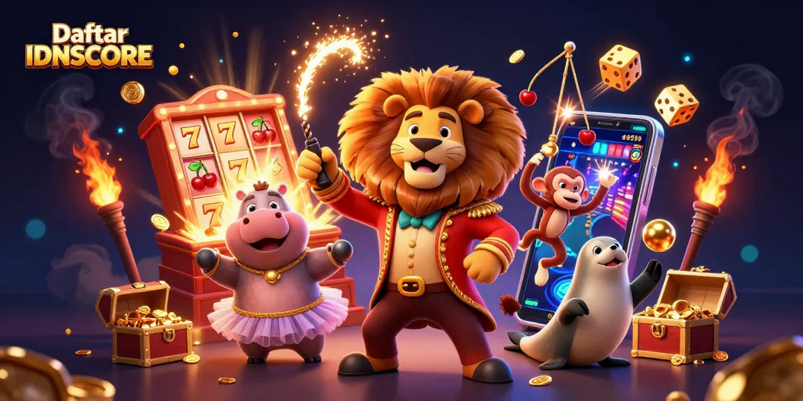 Engage with Daftar IDNSCORE through a vibrant casino scene featuring thrilling characters and dynamic gaming elements.