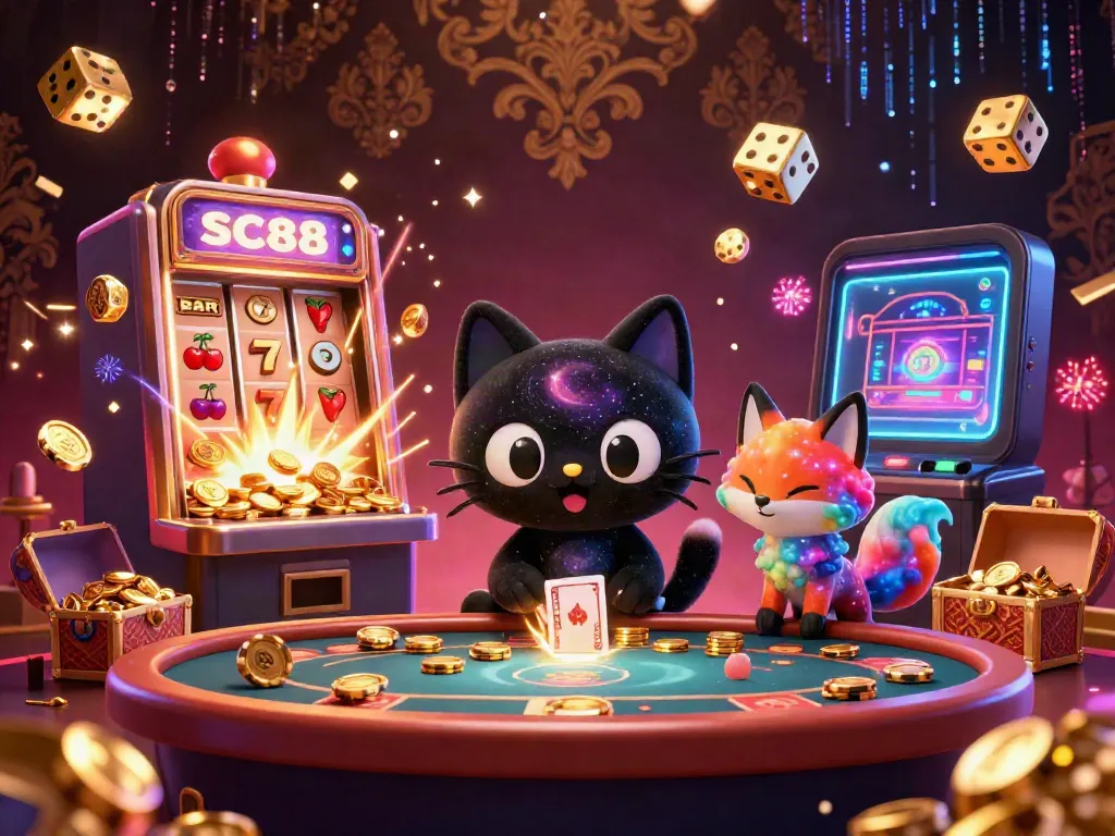 Experience top casino thrills with SC88, featuring a stunning cosmic scene filled with vibrant slots and gaming elements.