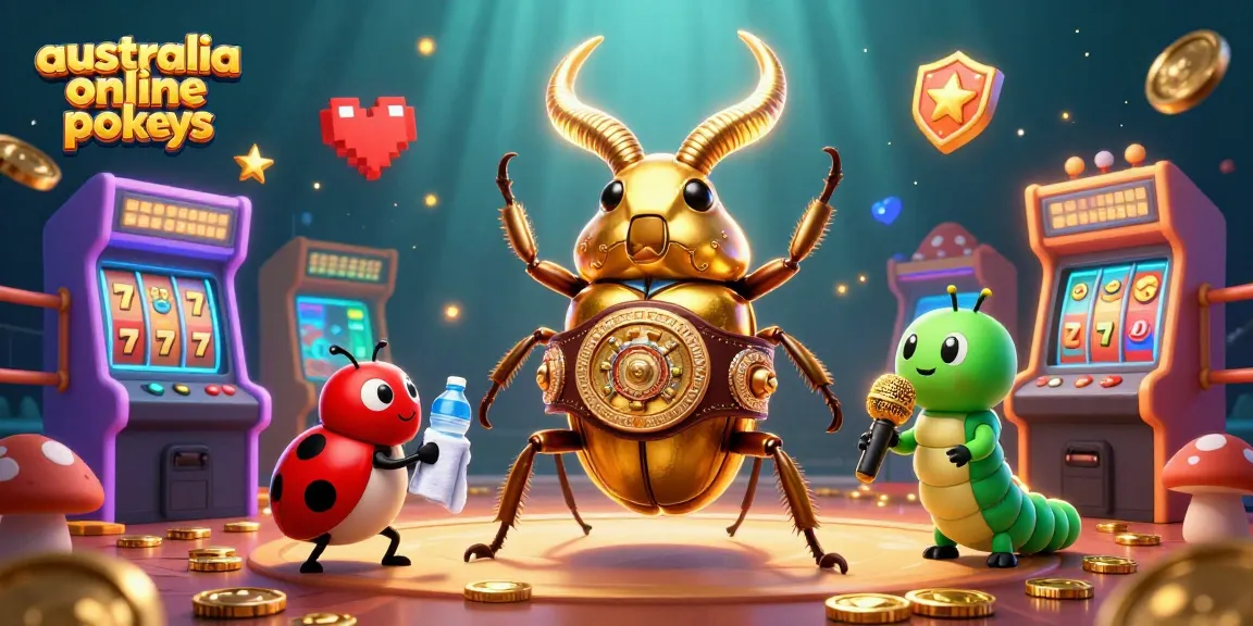 Experience thrilling action with australia online pokies featuring a giant stag beetle boxing champion and colorful game elements.