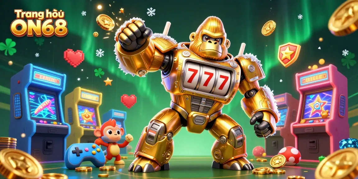 Experience the excitement of Trang chủ ON68 with a vibrant 3D casino showdown featuring a golden gorilla mech.