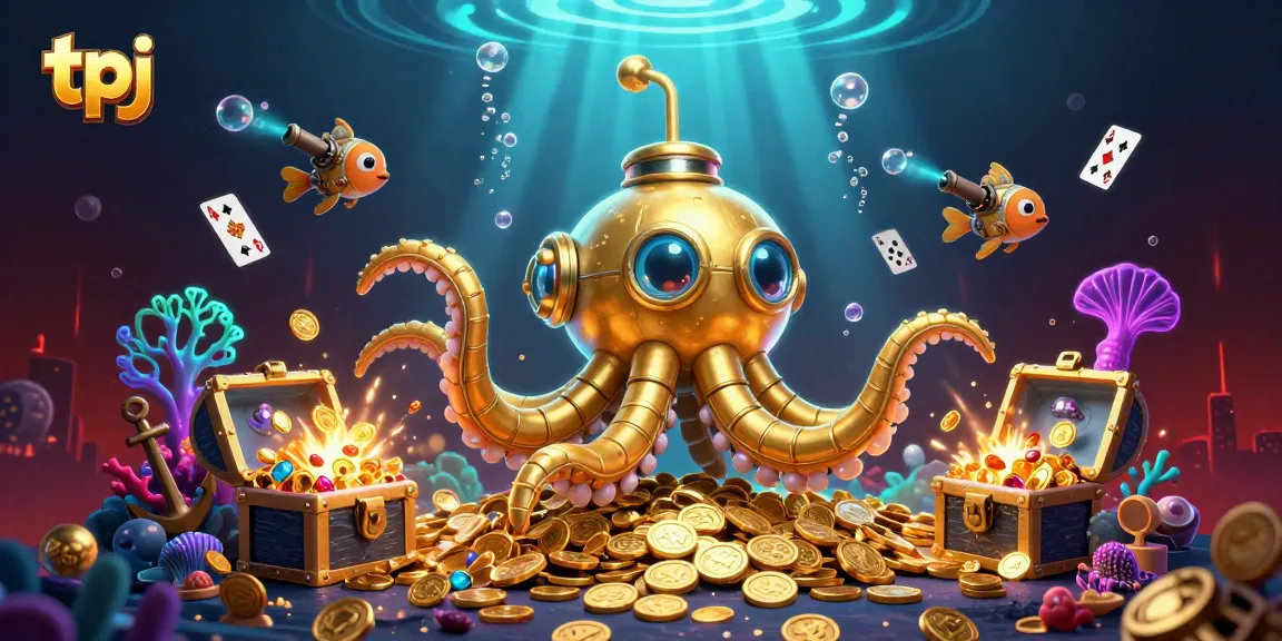 tpj showcases a vibrant underwater scene with a kraken submarine and treasures, enhancing gambler's excitement
