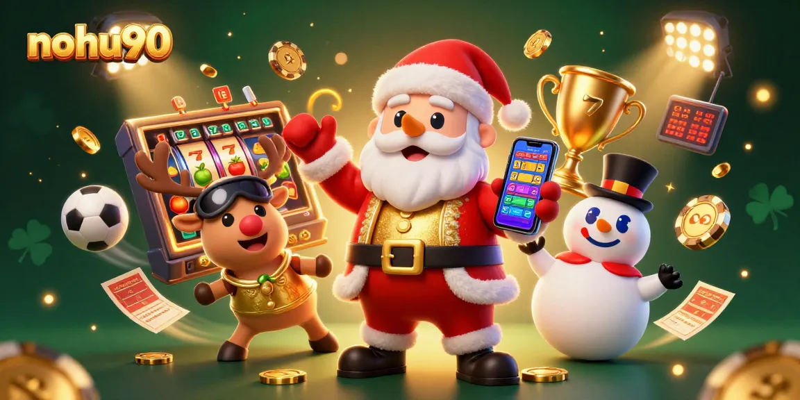 Engage in nohu90's thrilling slots adventure with Santa and friends in a vibrant casino scene.