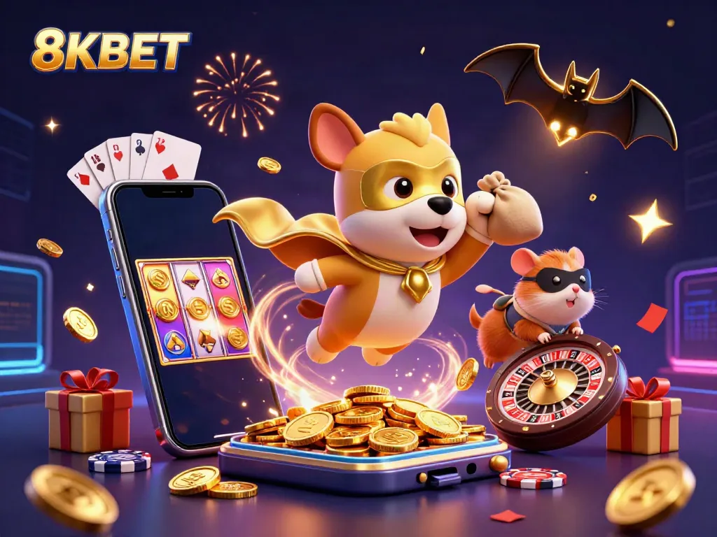 Hái thưởng tại 8KBET với chú chó siêu anh hùng và những đồng vàng đáng giá.