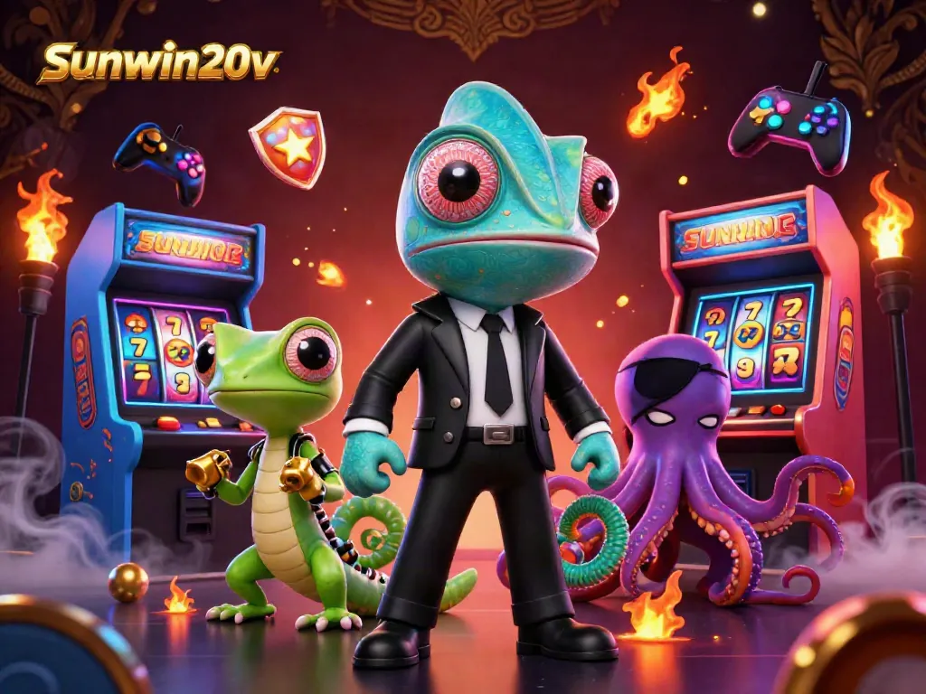 Experience thrilling gameplay with sunwin20v in a vibrant 3D casino scene featuring colorful slot elements.