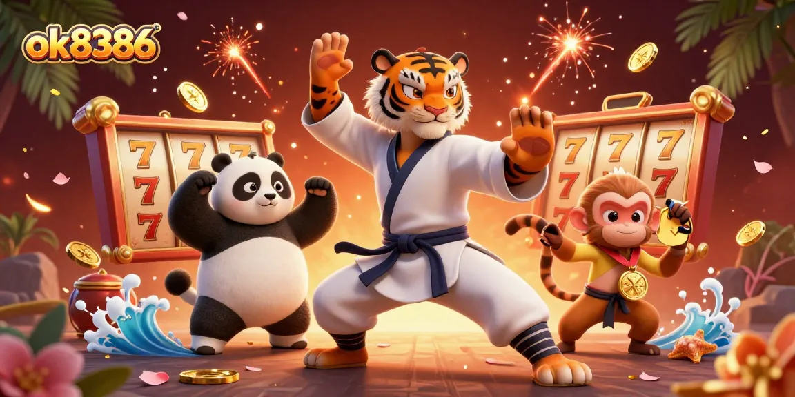 Experience thrilling slots action with ok8386 featuring kung fu tiger master and playful characters.