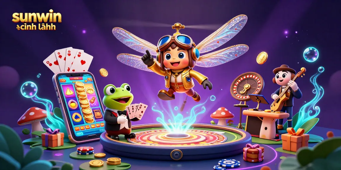 Experience the thrilling casino world with sunwin chính hãng featuring vibrant slots, a dynamic frog croupier, and energetic musicians.