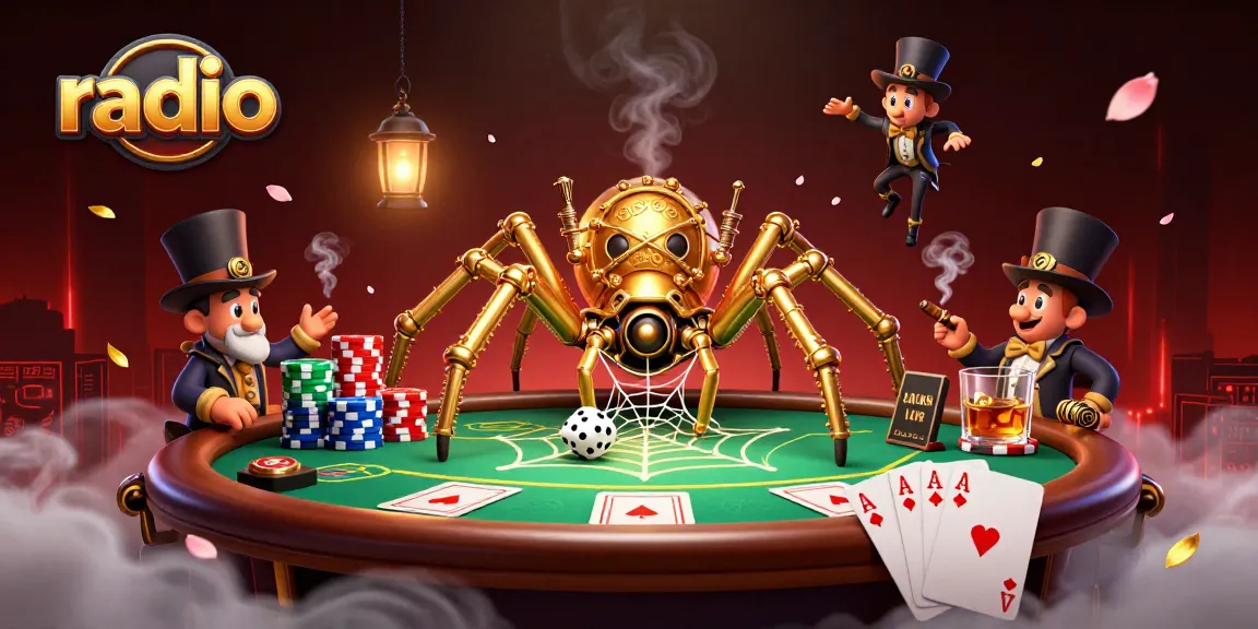 Engage with thrilling radio-themed casino adventures in an intricate steampunk illustration.
