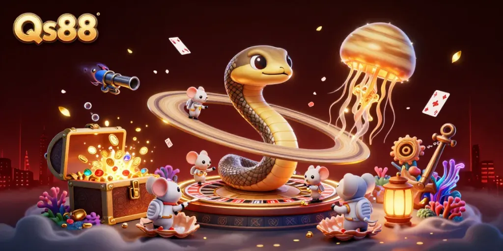 Experience exciting bets at Qs88 with vibrant and colorful 3D casino environment.