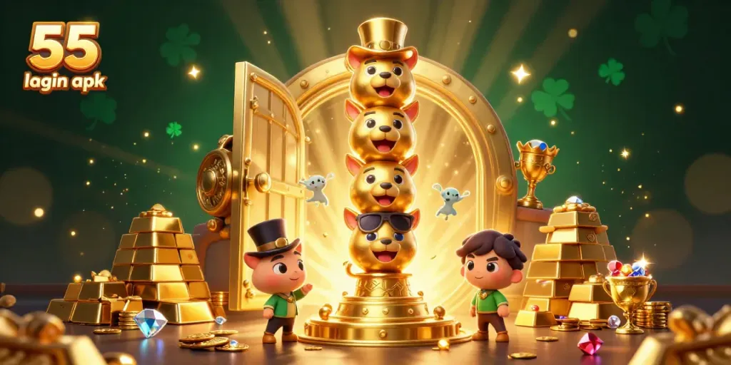 Engage with exciting casino adventures using the captivating 55 club login apk featuring a golden totem and treasure vault.