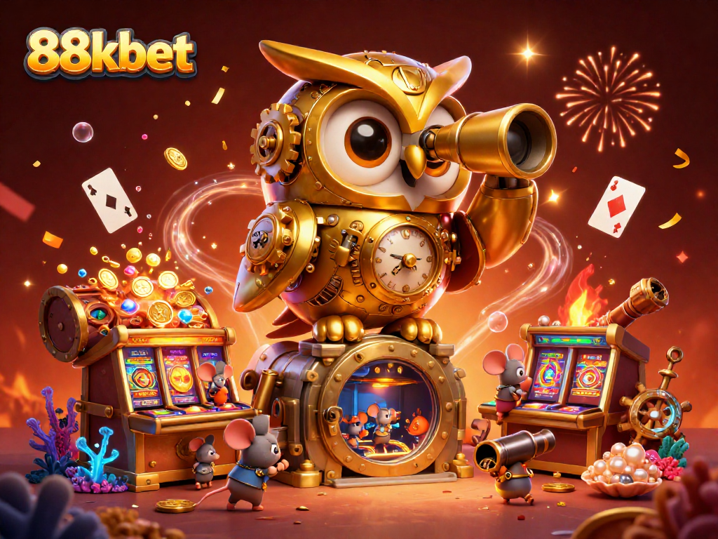 Experience excitement with the 88kbet golden owl scanning a vibrant casino floor