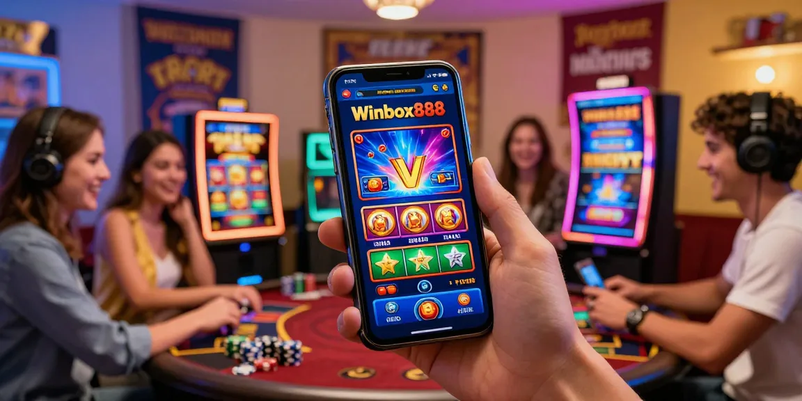 Players enjoying the exciting world of Winbox888 mobile casino games, showcasing slots and live dealer action.