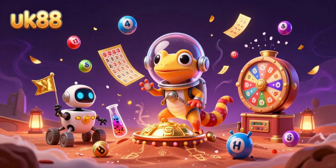 Engage with uk88's vibrant alien-inspired casino adventure featuring a Martian gecko.