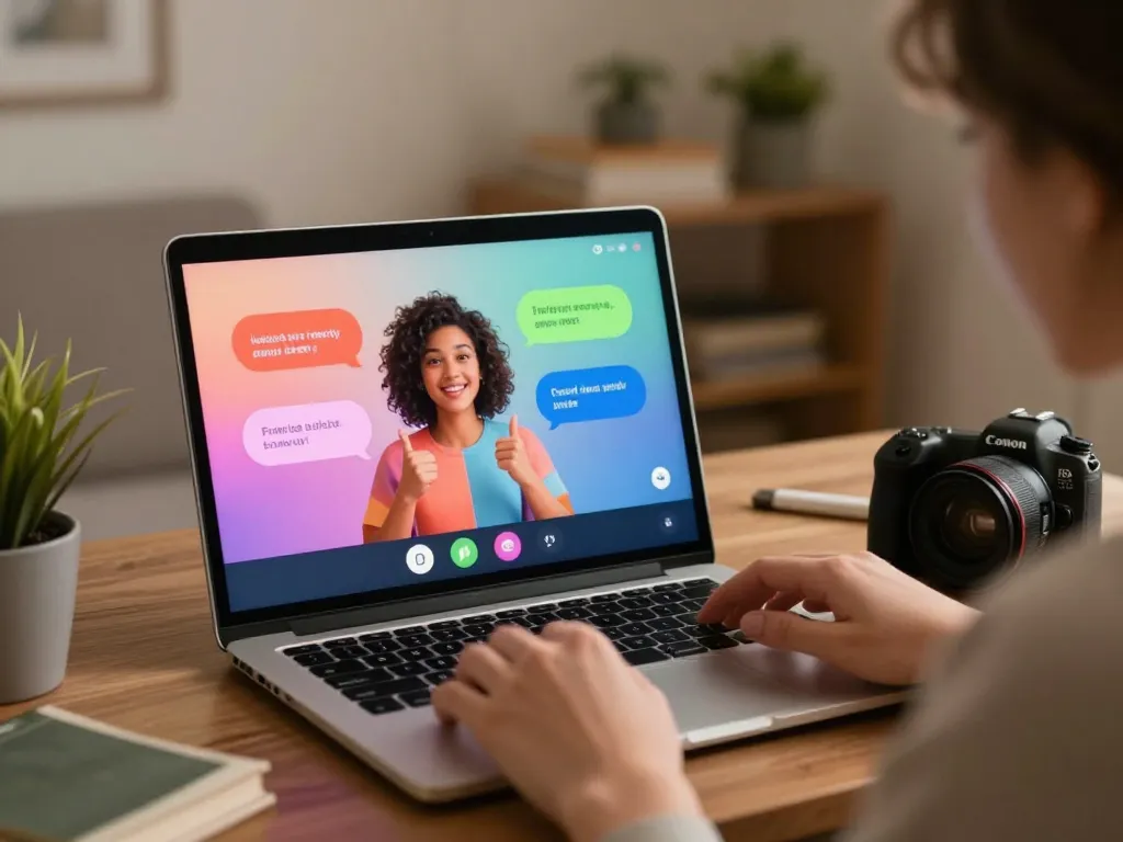 Engaging scene of free ai sex chat on a modern device in a cozy setting.