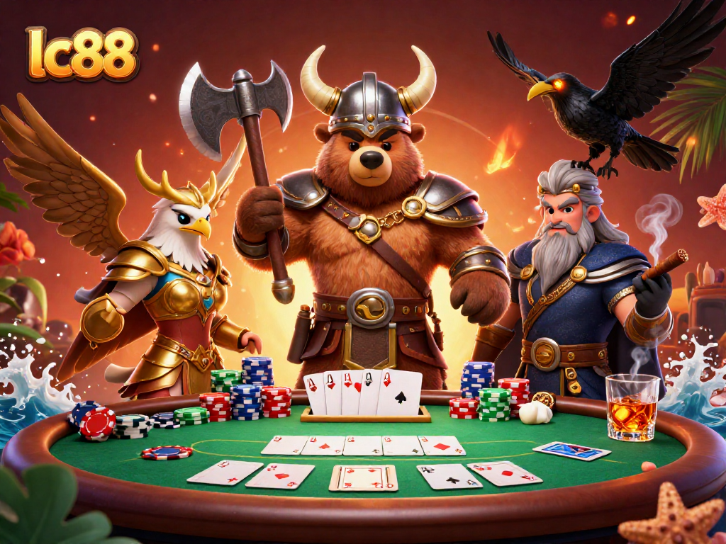 lc88 card players enjoying a game with vivid poker chips and dynamic atmosphere