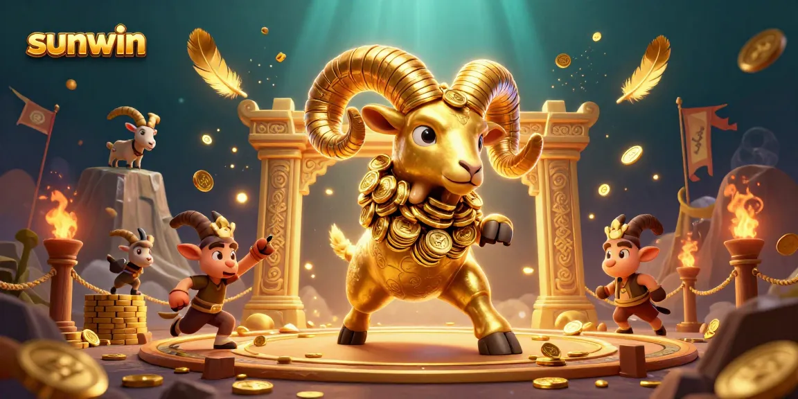 Join the exciting action as the sunwin golden ram charges through a vibrant casino scene filled with games.
